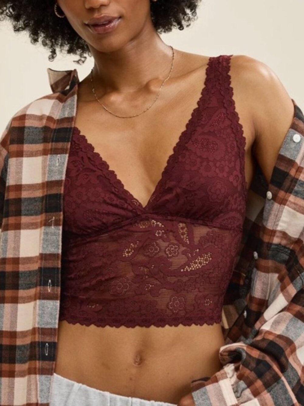 D-Cup Aerie Show Off Paisley Lace Padded Plunge Tank Top Longline Bralette